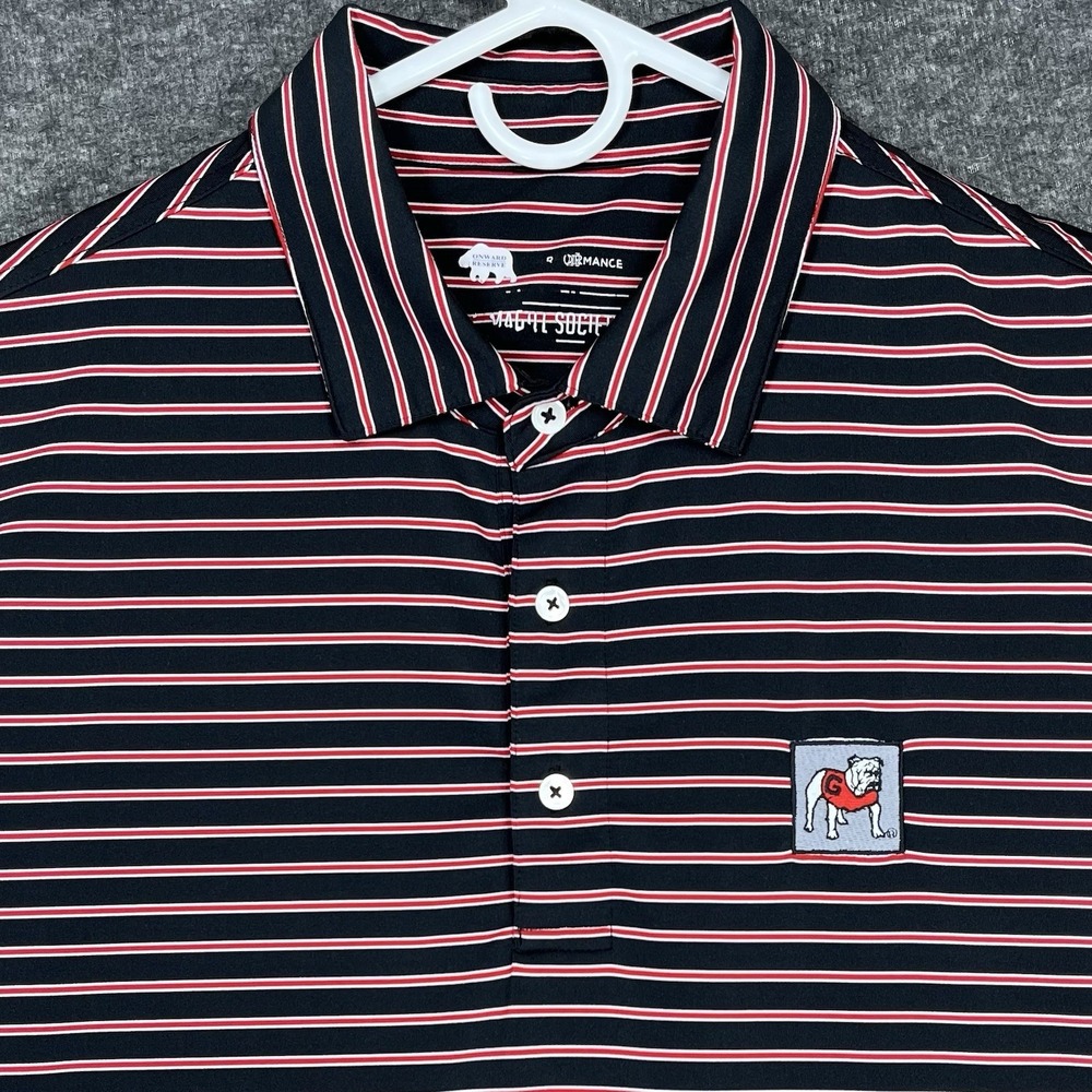 Onward Reserve Polo Shirt Mens L Black Striped University Georgia Magill Society